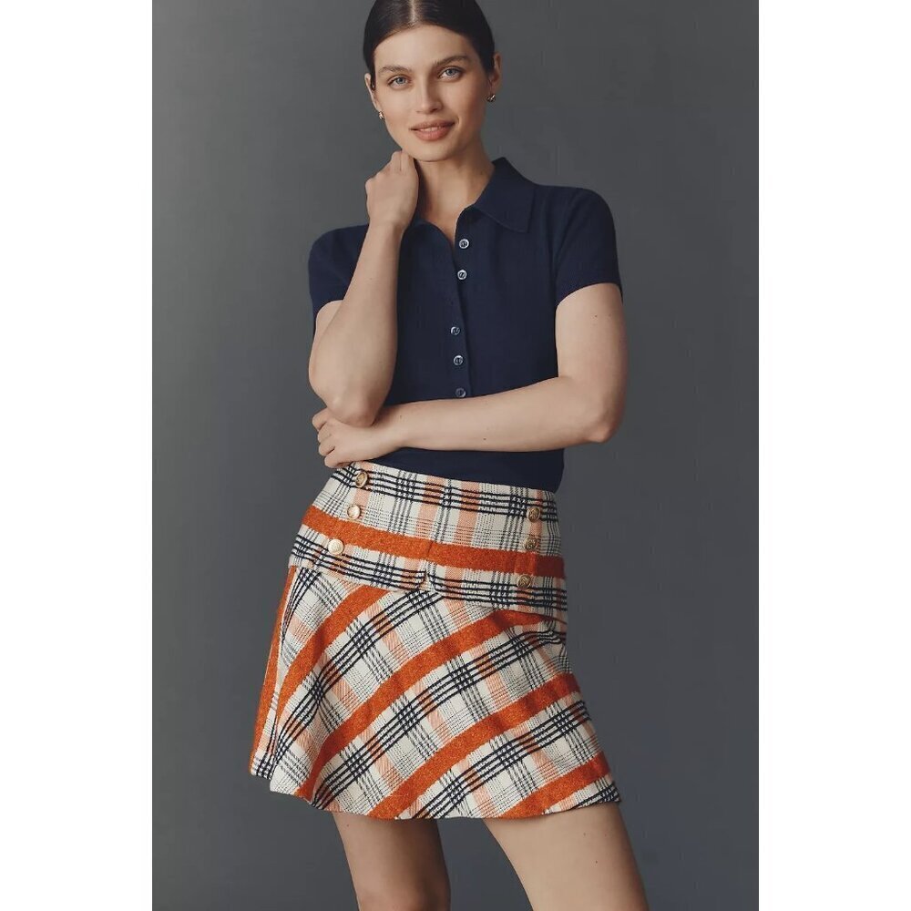 Anthropologie Maeve Tweed Button-Front Mini Skirt XL